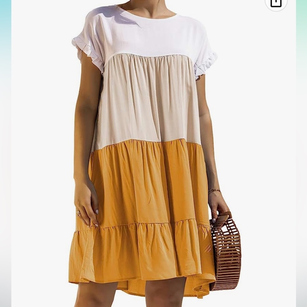 Womens Stitching Short Sleeve Round Neck Loose Dresses Casual Summer Dress